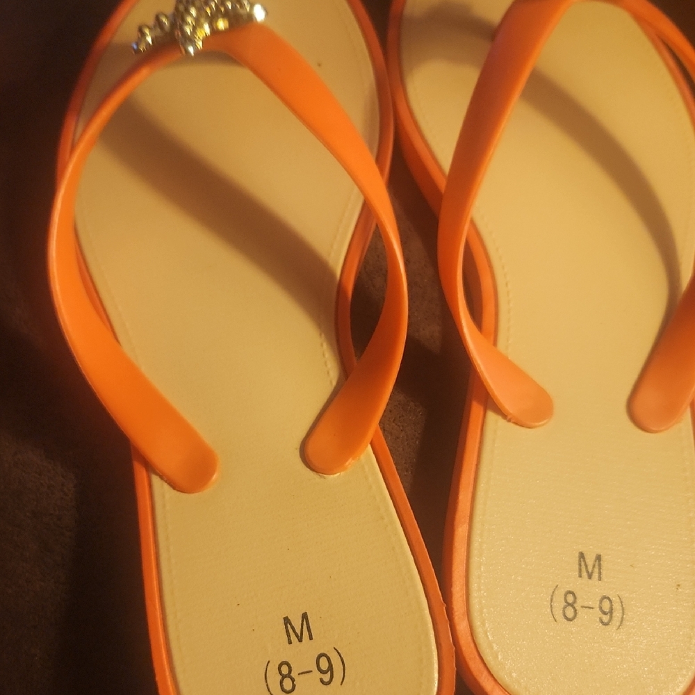 Orange Flip Flops with Gold Accent
